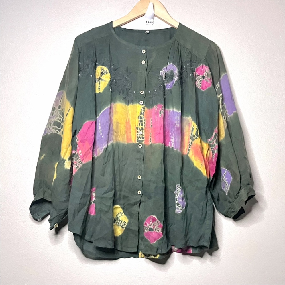 Embroidered Beaded Tie Dye Top - Picture 3 of 10